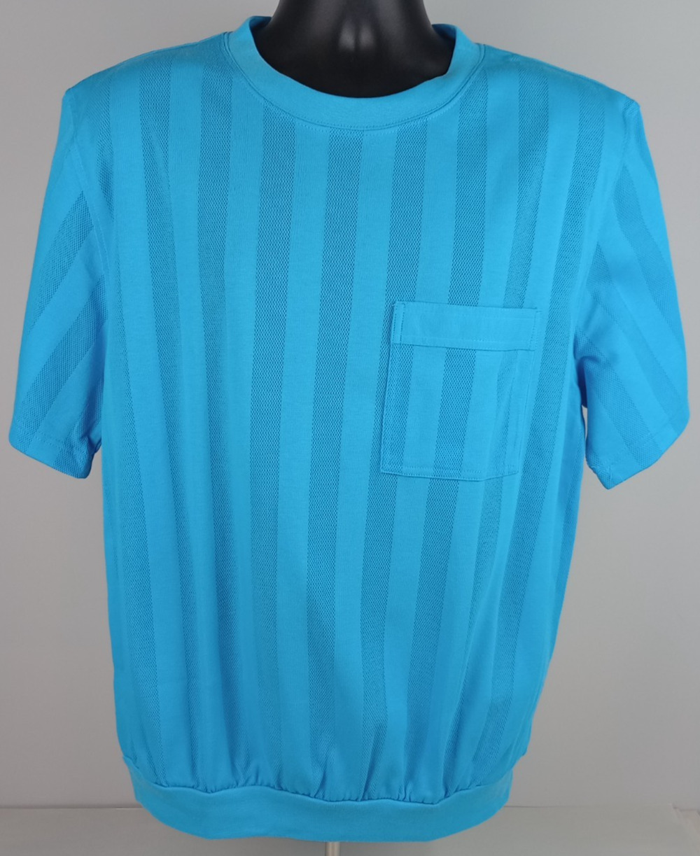 VTG Tropicool Mens‎ L Blue Mesh Striped Chest Pocket Short Sleeve Tennis Shirt